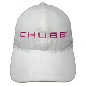 Trimark Chubb Pink Logo White Baseball Cap One Size Slideback Hat Polyester